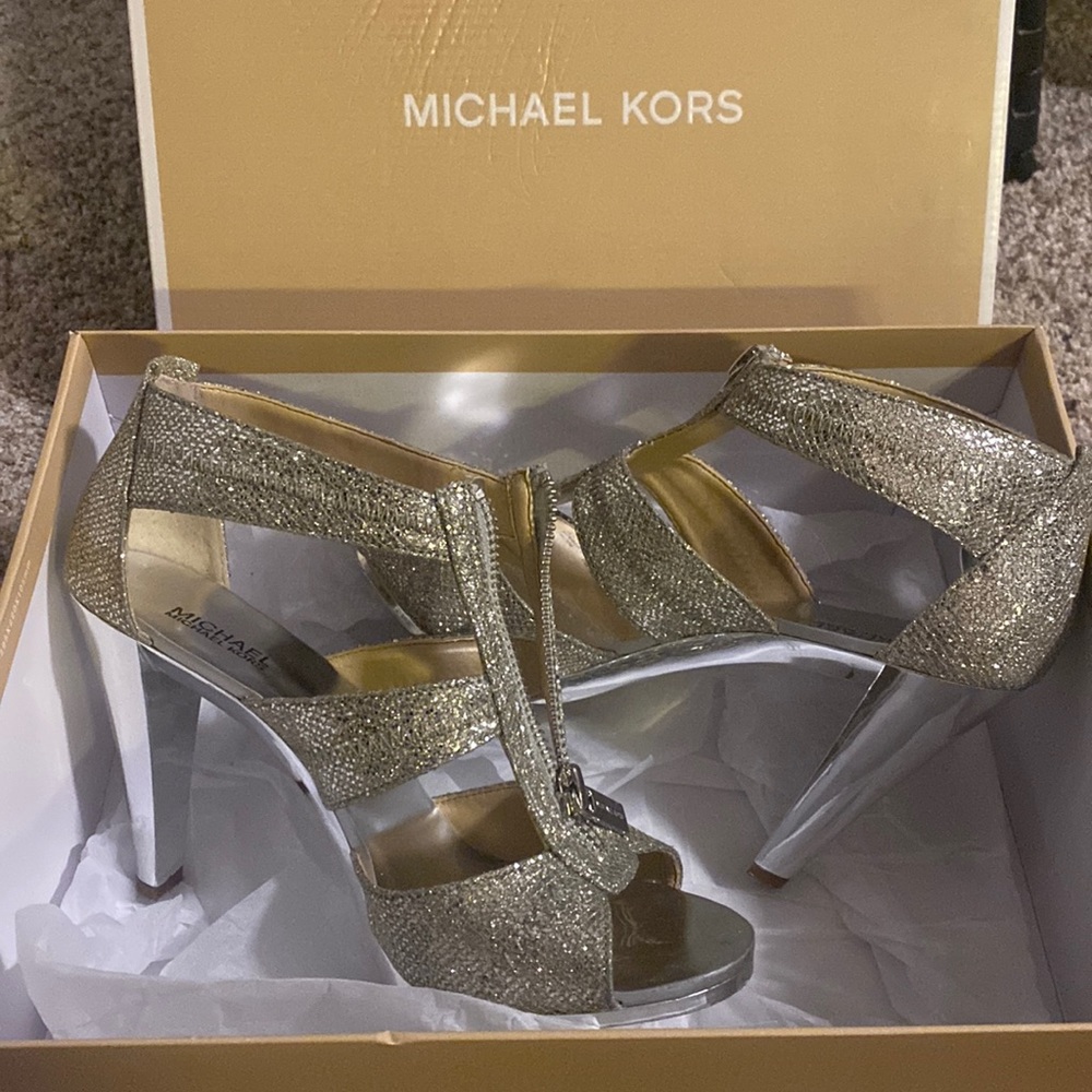 Michael Kors silver glitter heels